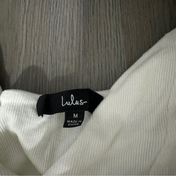 Lulus White‎ Ribbed Long Sleeve V Neck Thong Snap Bodysuit Size M - Picture 5 of 11